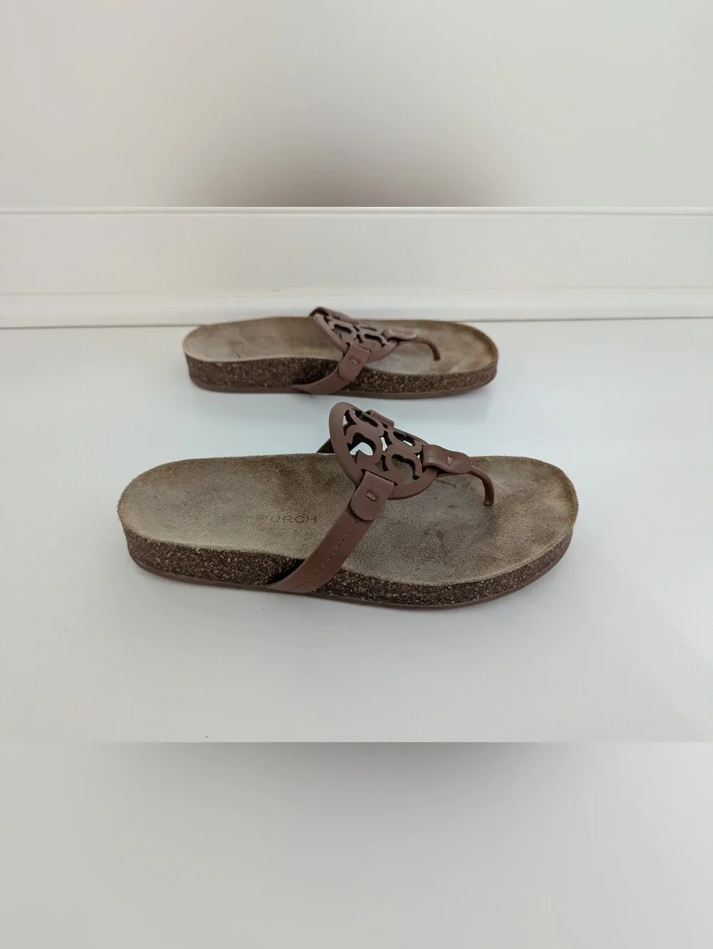 GUC! Tory Burch Miller Cloud Sandal In Brown Leather Natural Size 8